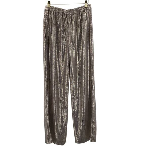 SKIES ARE BLUE SZ S Metallic Foil Silver Elastic Waist Flat Front Pants NWT 0B5 - Picture 3 of 8